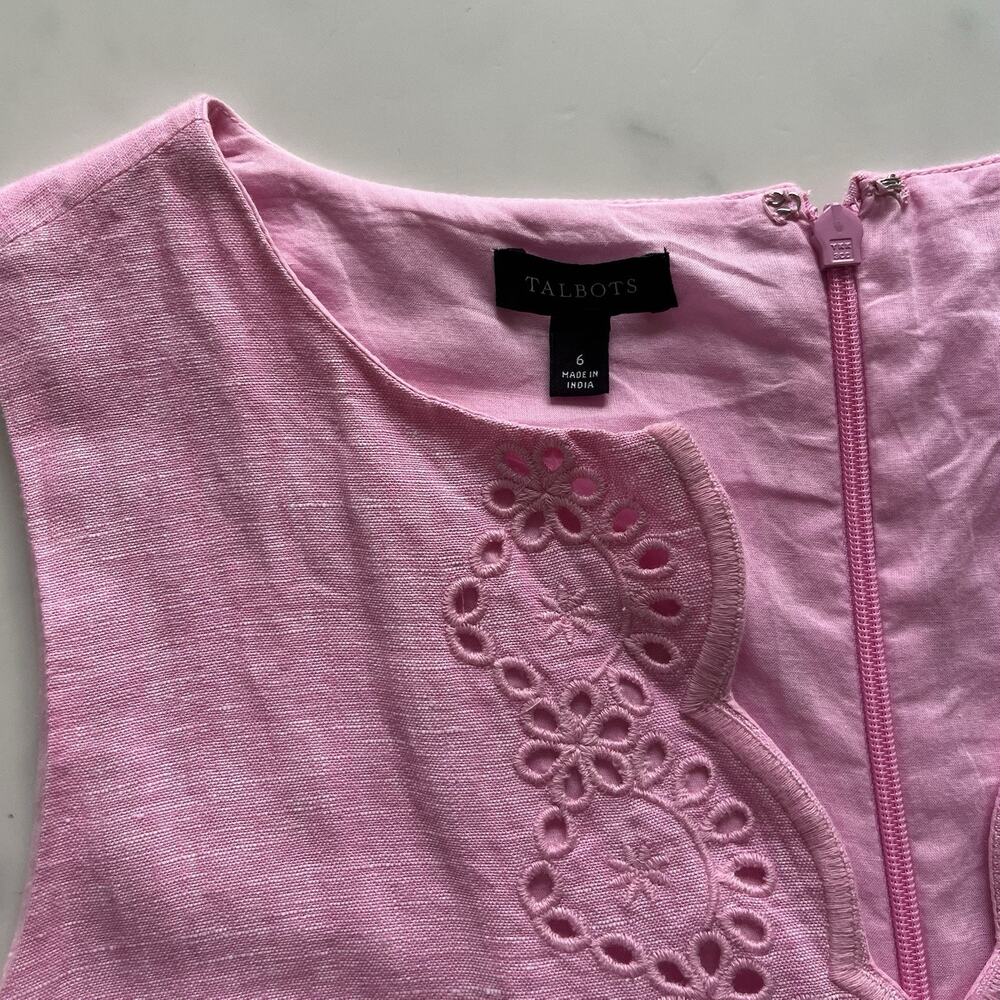 Talbots Embroidered Linen Shift Dress Eyelet Pink Size 6 Coastal Preppy Chic - Picture 3 of 9